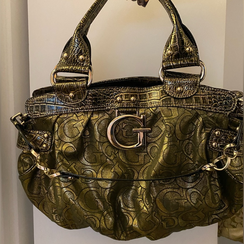Guess vintage gold monogram large shoulder bag